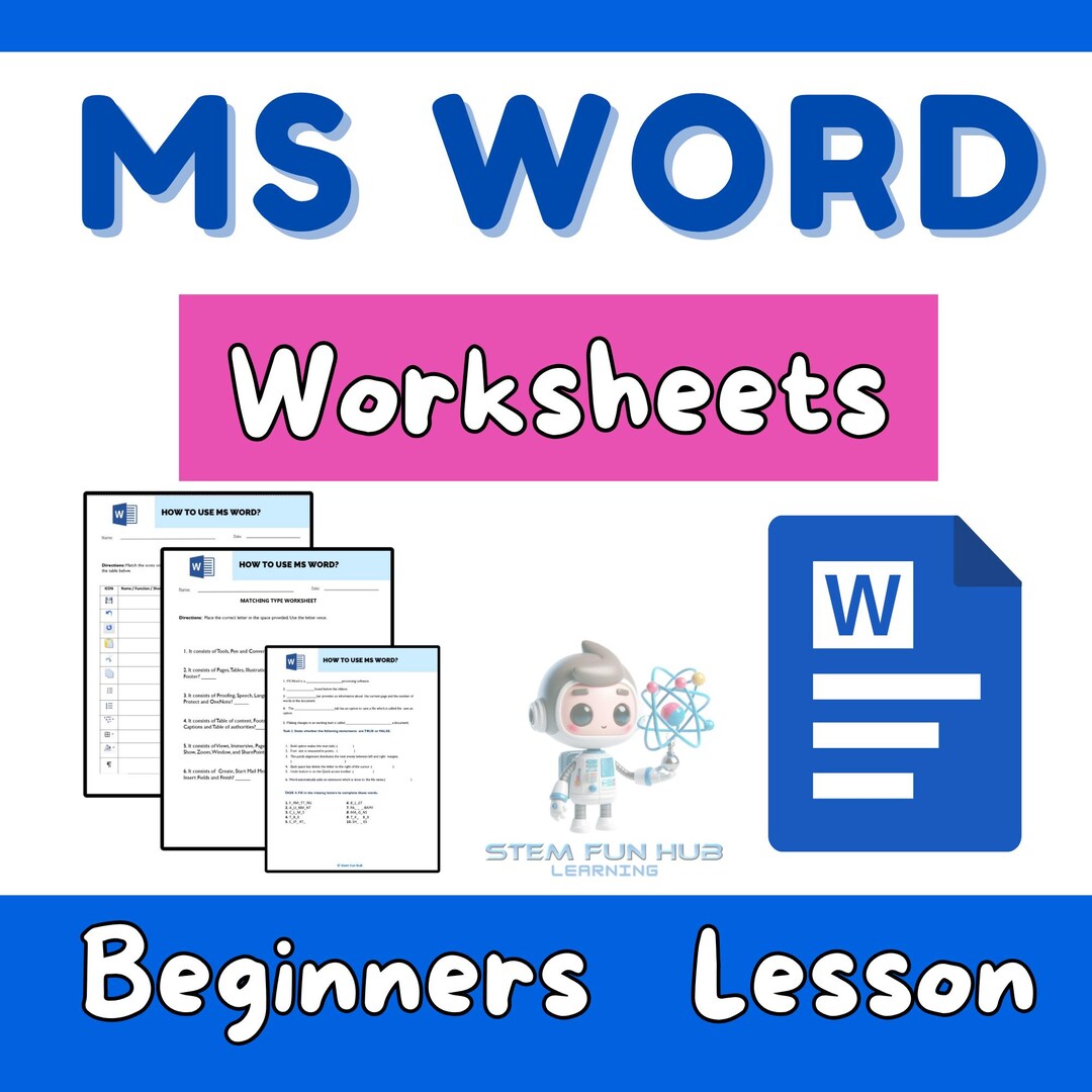 Basics of Microsoft Word for Beginners Worksheets Activity - Etsy