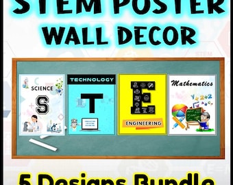STEM Classroom Poster Set: Science, Technology, Engineering, Art, Math (JPEG & PDF)