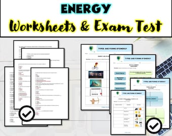 Types and Forms of Energy Worksheets Test Quiz Assessments Questions Bundle