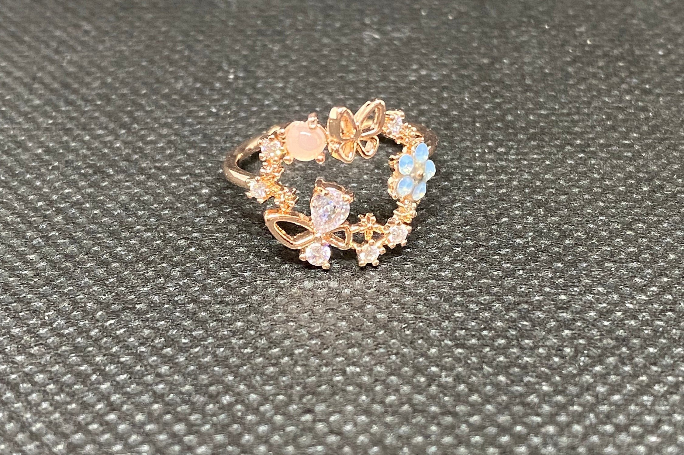 Butterfly Ring Adjustable Ring Butterfly Flower Ring Etsy