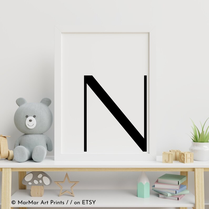 Letter N Printable Art Typography Poster Black &amp; White - Etsy
