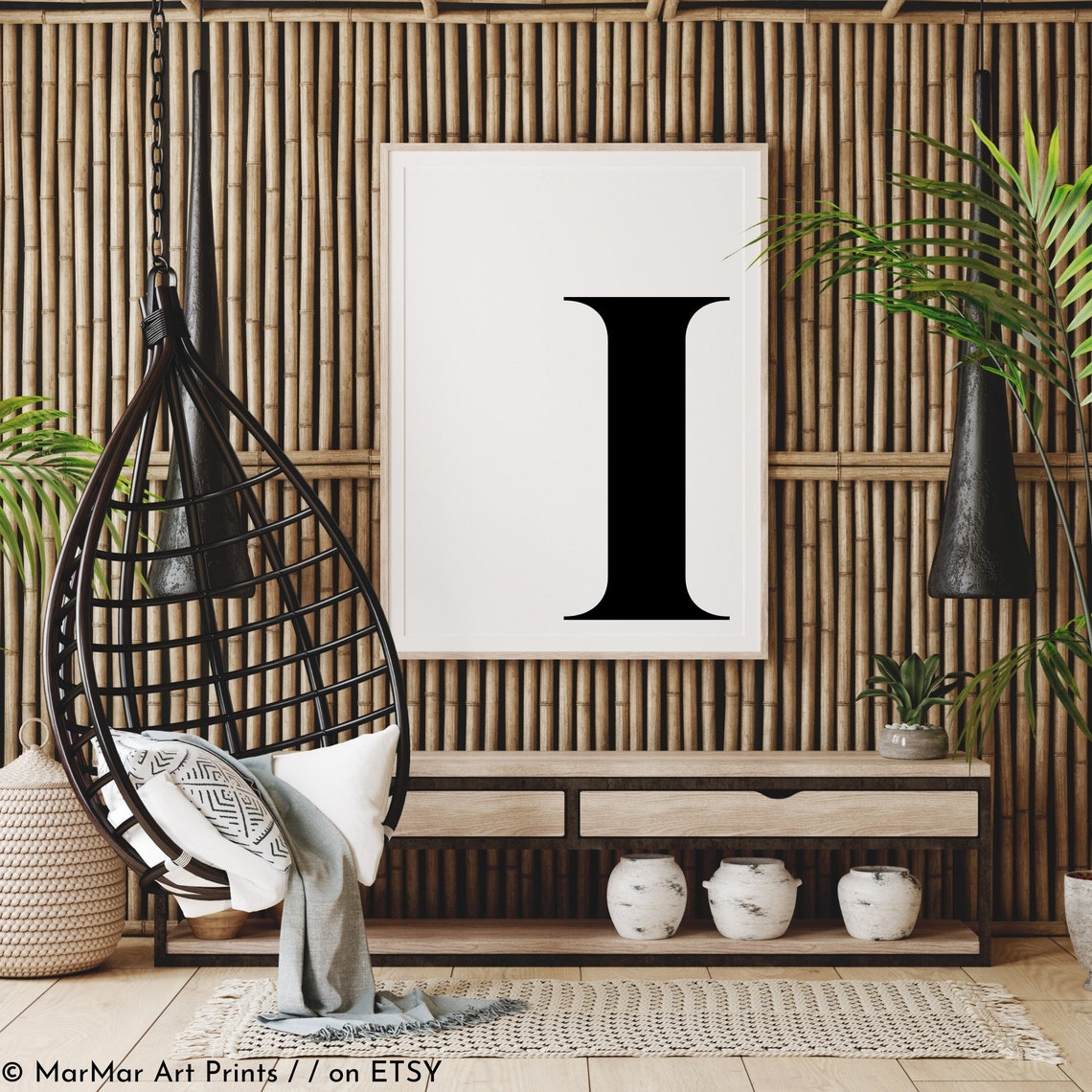 Nursery Initial Print Monogram Sign Letter I Black and Etsy