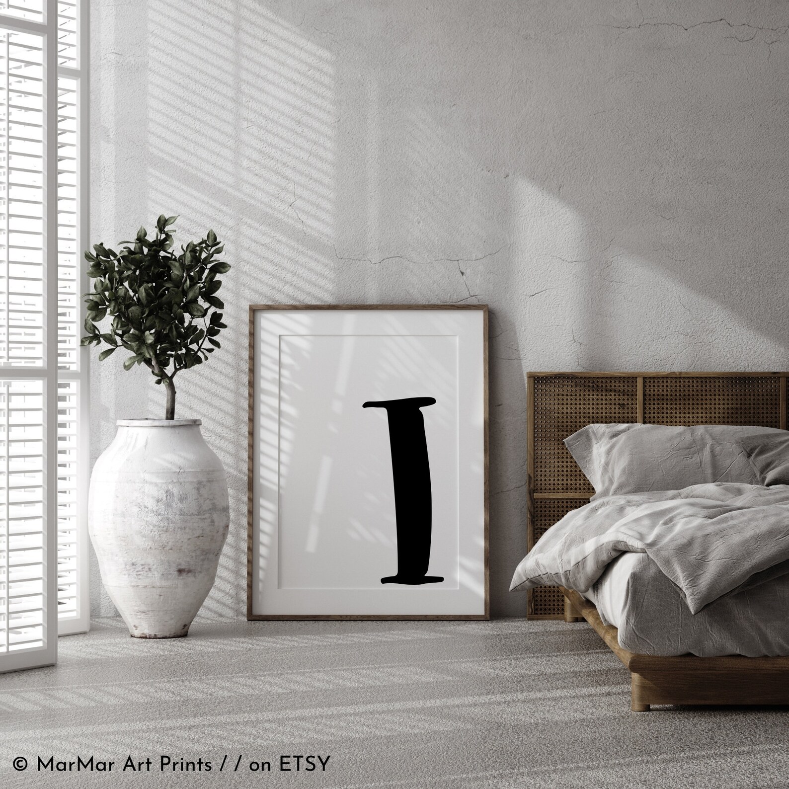 Nursery Initial Print Monogram Sign Letter I Black and Etsy