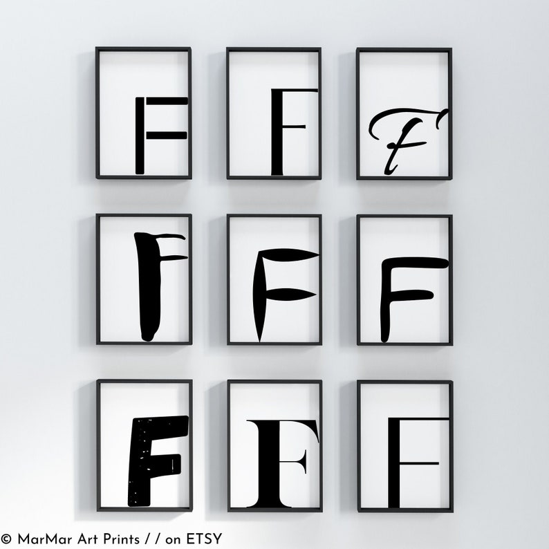 initial print letter f print printable letter f black and etsy