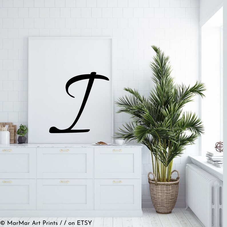 Nursery Initial Print Monogram Sign Letter I Black and Etsy