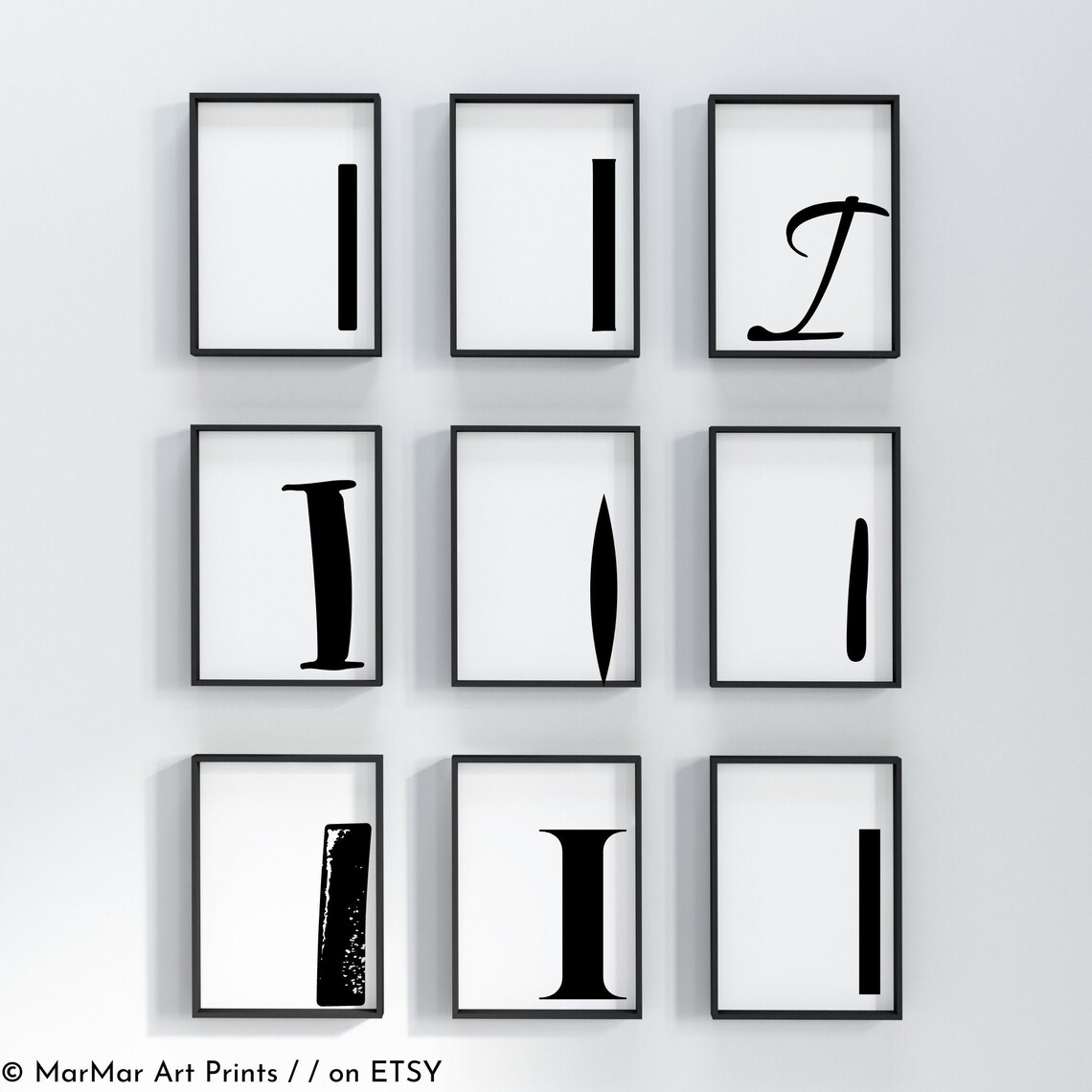 Nursery Initial Print Monogram Sign Letter I Black and Etsy