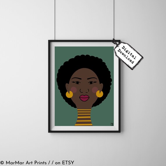 Black Woman Printable Illustration Portrait Printable Wall - Etsy