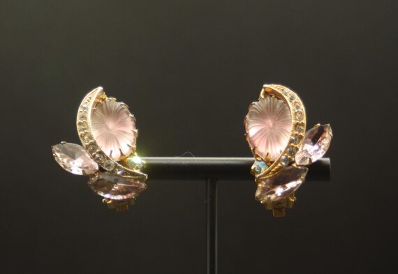 Large violet, half-circle rhinestone earrings - image 7