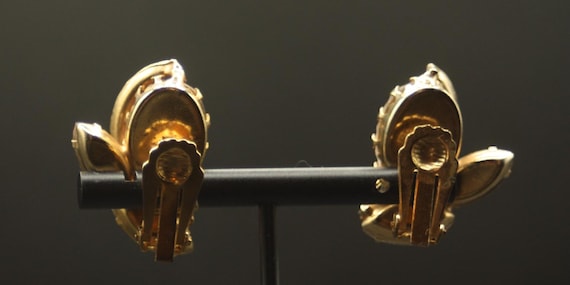 Large violet, half-circle rhinestone earrings - image 8