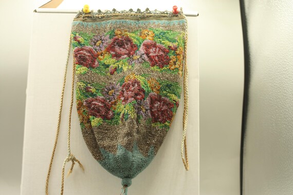 Antique, Micro-beaded Reticule in Red Roses, Purple D… - Gem