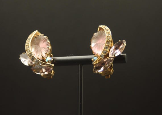 Large violet, half-circle rhinestone earrings - image 3