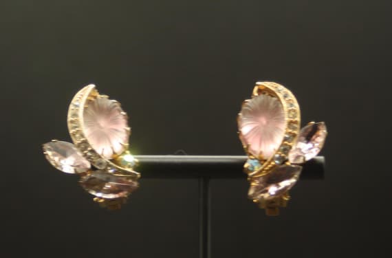 Large violet, half-circle rhinestone earrings - image 6