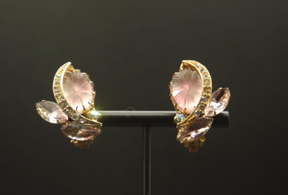 Large violet, half-circle rhinestone earrings - image 4