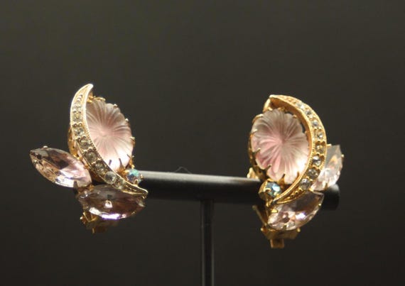 Large violet, half-circle rhinestone earrings - image 2