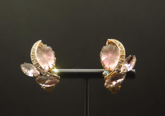 Large violet, half-circle rhinestone earrings - image 5