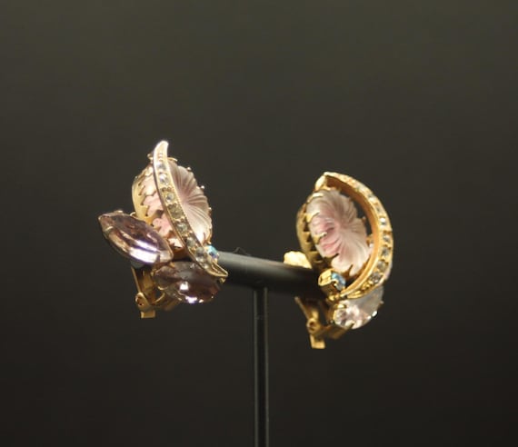 Large violet, half-circle rhinestone earrings - image 1