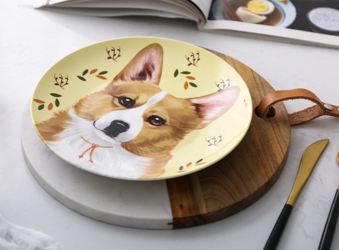 Plates/ ceramic plates/ Dog Plates/ Dog Dish/ Drawing Etsy