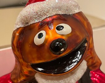 Rowlf the Dog, 1990s "Play It Again Santa" blown glass Christmas ornament from Christopher Radko 97-MPT-07 RETIRED