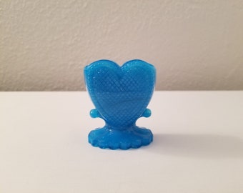 Vintage Degenhart Boyd Milk Blue Pressed Slag Glass Sweet Heart Diamond Point Toothpick Holder Miniature Vase