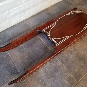 Vintage Handmade Gingerbread Design Clipper Snow Wood Sled with Metal Runners