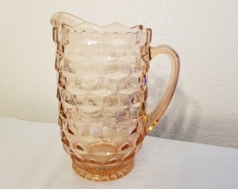 Vintage Indiana Glass Pink Peach Cubist Whitehall Pattern Pitcher