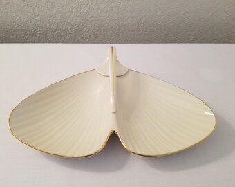 Vintage Lenox Collection Butterfly Wing Handled Double Serving Tray Dish 24k Gold Trim