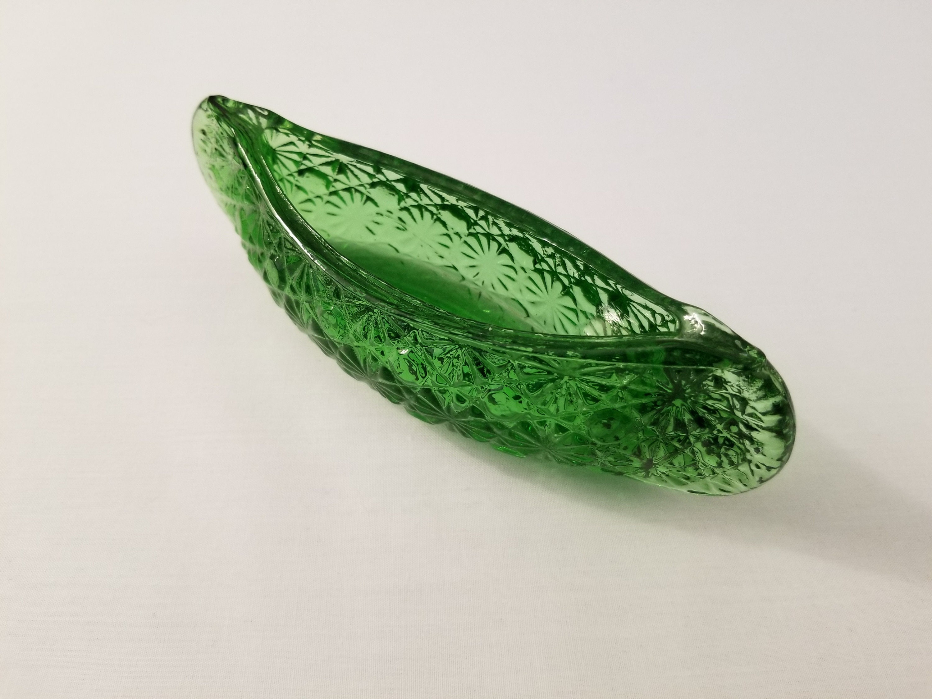 Vintage Fenton Green Daisy Button Glass Canoe Dish - Etsy