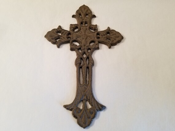 Cross Crucifix Cast Iron Wall Hanging New Vintage Style Filigree Home Decor 