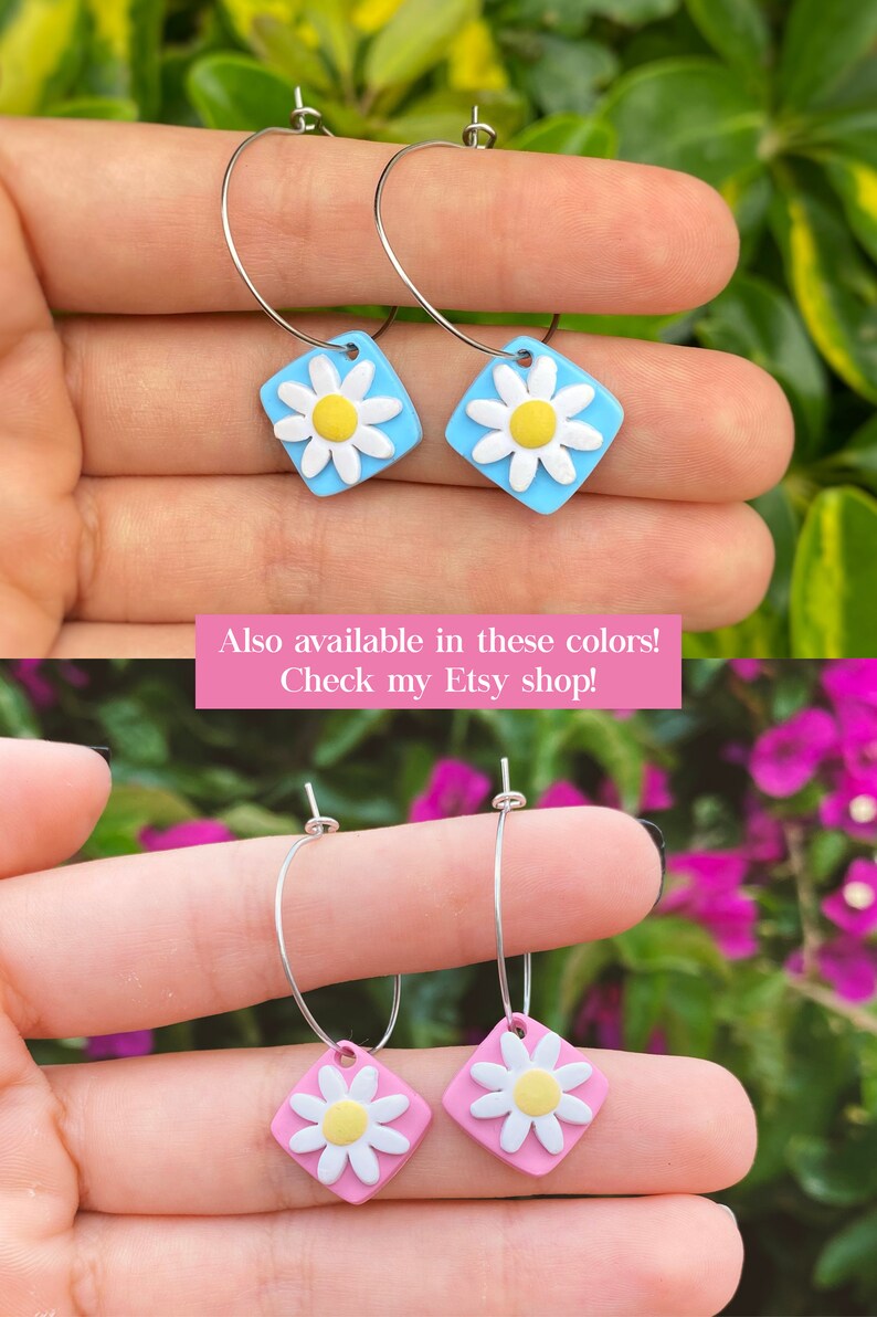 pastel pink daisy earrings lightweight hoop earrings image 3