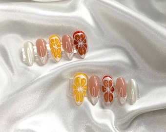 3D Oranges And Lemons Press On Nails