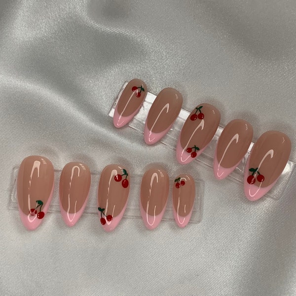 Cherry Pink French Tip Press On Nails