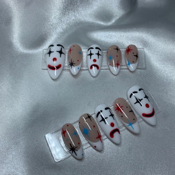 Moody Clown Design Press On Nails