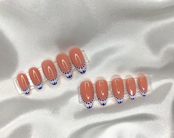 Porcelain Blue French Tip Design Press On Nails