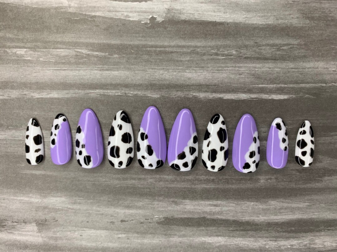 Purple Cow Print Press on Nails - Etsy