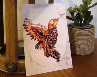Colibrí steampunk de postal