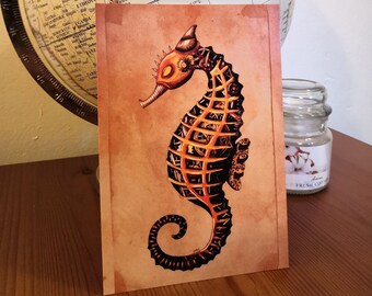 Postal caballito de mar steampunk