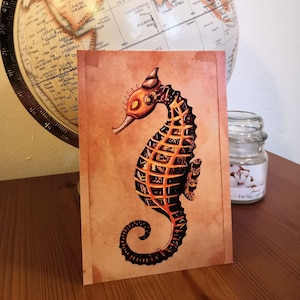 Carte postale hippocampe steampunk