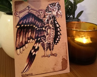 Postal loro steampunk
