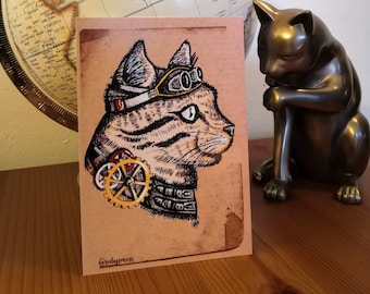 Postal gato steampunk