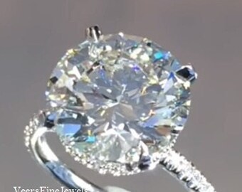 Huge 4 CT Round Cut Moissanite Engagement Ring/Huge Lab Diamond Wedding White Gold Ring/10 MM Big Moissanite Hidden Halo Silver 4 Prong Ring