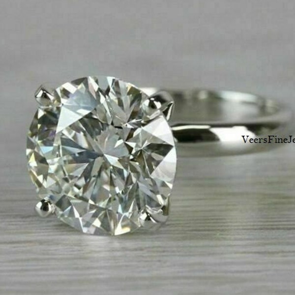 5CT Huge Round Cut Moissanite Solitaire Ring/Sterling Silver Wedding Ring/14K-18K Solid Gold Engagement Ring/4 Prong Proposal Ring For Her