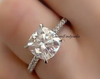 2 Ct Cushion Cut Moissanite Engagement Ring/ 4 Prong Cushion Simulated Diamond Ring/ Solitaire Cushion Cut 14K Solid White Gold Wedding Ring