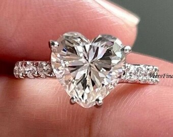 2 CT Heart Cut Moissanite Solitaire Engagement Ring/Heart Cut 14K-18K White Gold Ring/Heart shaped Moissanite Diamond Wedding Ring For Women