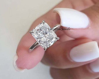 2.50 CT Elongated Cushion Cut Moissanite Ring / Solitaire Engagement Ring/ Solid 14k White Gold Ring / CZ Diamond Ring / Bridal Wedding Ring