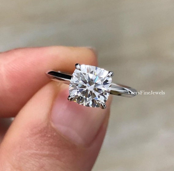 2CT Cushion Cut Moissanite Solitaire Engagement Ring Simulated Diamond Wedding Ring Cushion 14K 18K White Gold And 925 Sterling Silver Ring