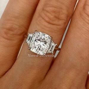 3.50CT Elongated Cushion Cut Solitaire Simulated Diamond Engagement Ring/3 Stone Moissanite Ring/Big Stone Bridal Ring/Promise Rings For Her
