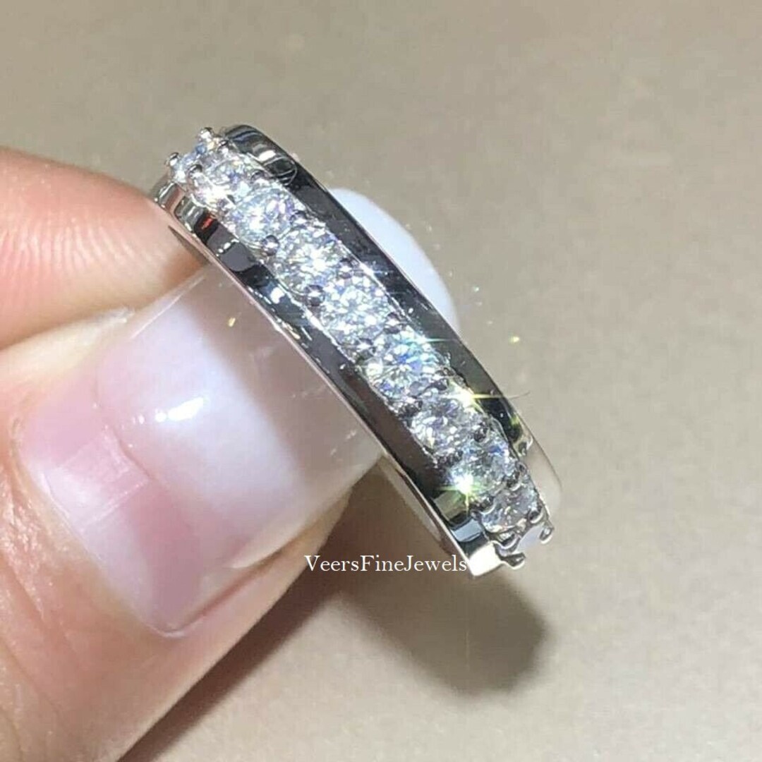 Channel Set Half Eternity Wedding Band/ 0.80CT Round Cut Etsy