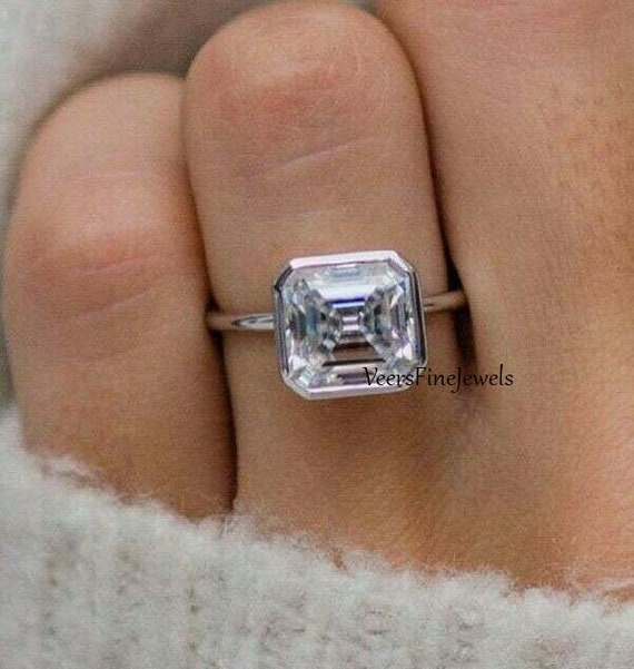 2.50CT Asscher Cut White Simulated Diamond Engagement Ring bezel