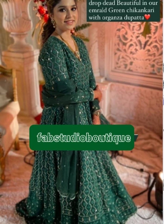 Green Chikankari Anarkali Gown Dress Indian Wedding Anarkali Etsy