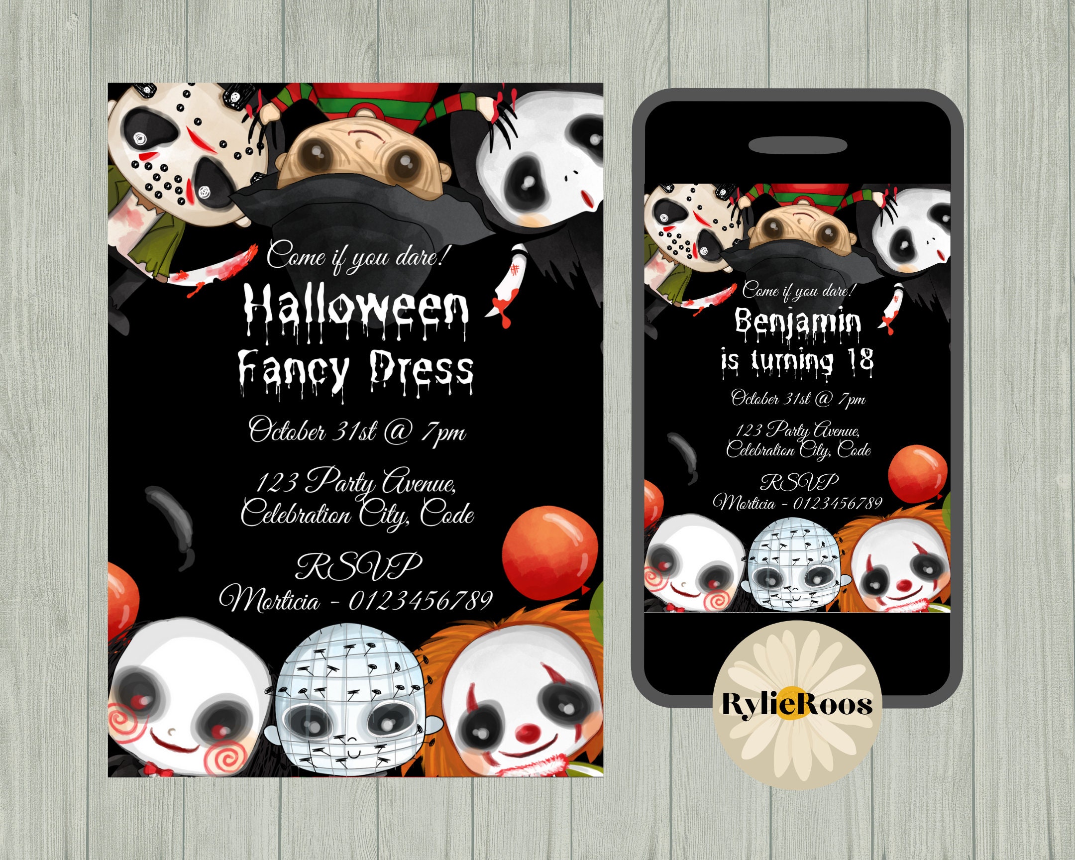 Horror Movie Character Invitation: Halloween Party Invite